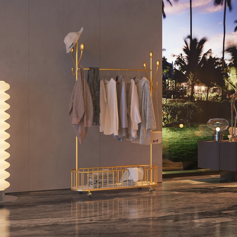 

Nordic Hall Clothing Rack Hanger Stand Gold Heavy Floor Modern Coat Rack Shelves Balcony Porte Vetement Costway Furniture TY15XP
