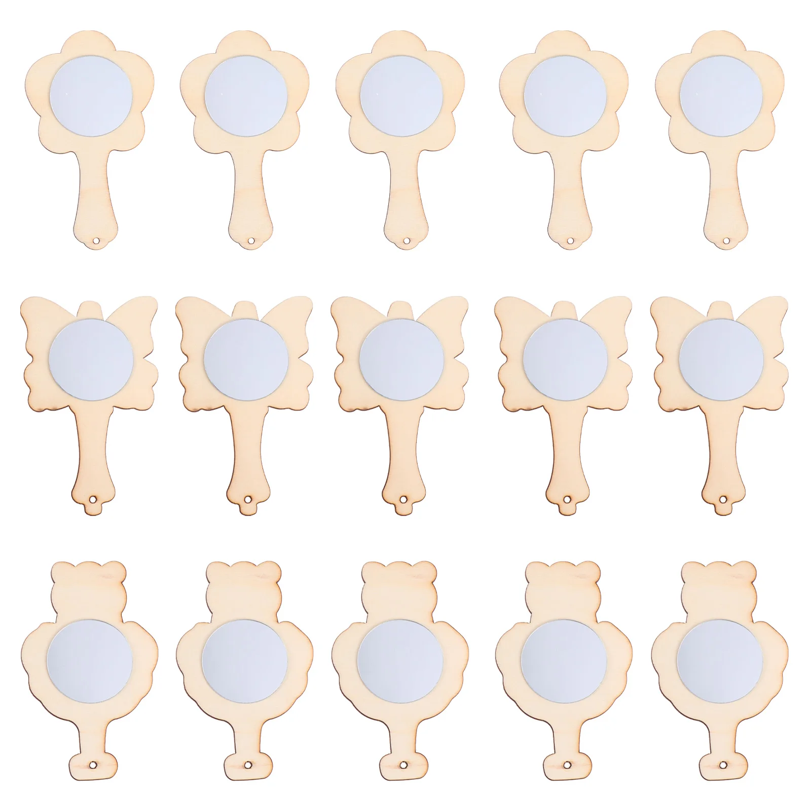 

15pcs Mini Wooden Mirrors Kids DIY Painting Mirrors Unfinished Handheld Makeup Mirror Random Style