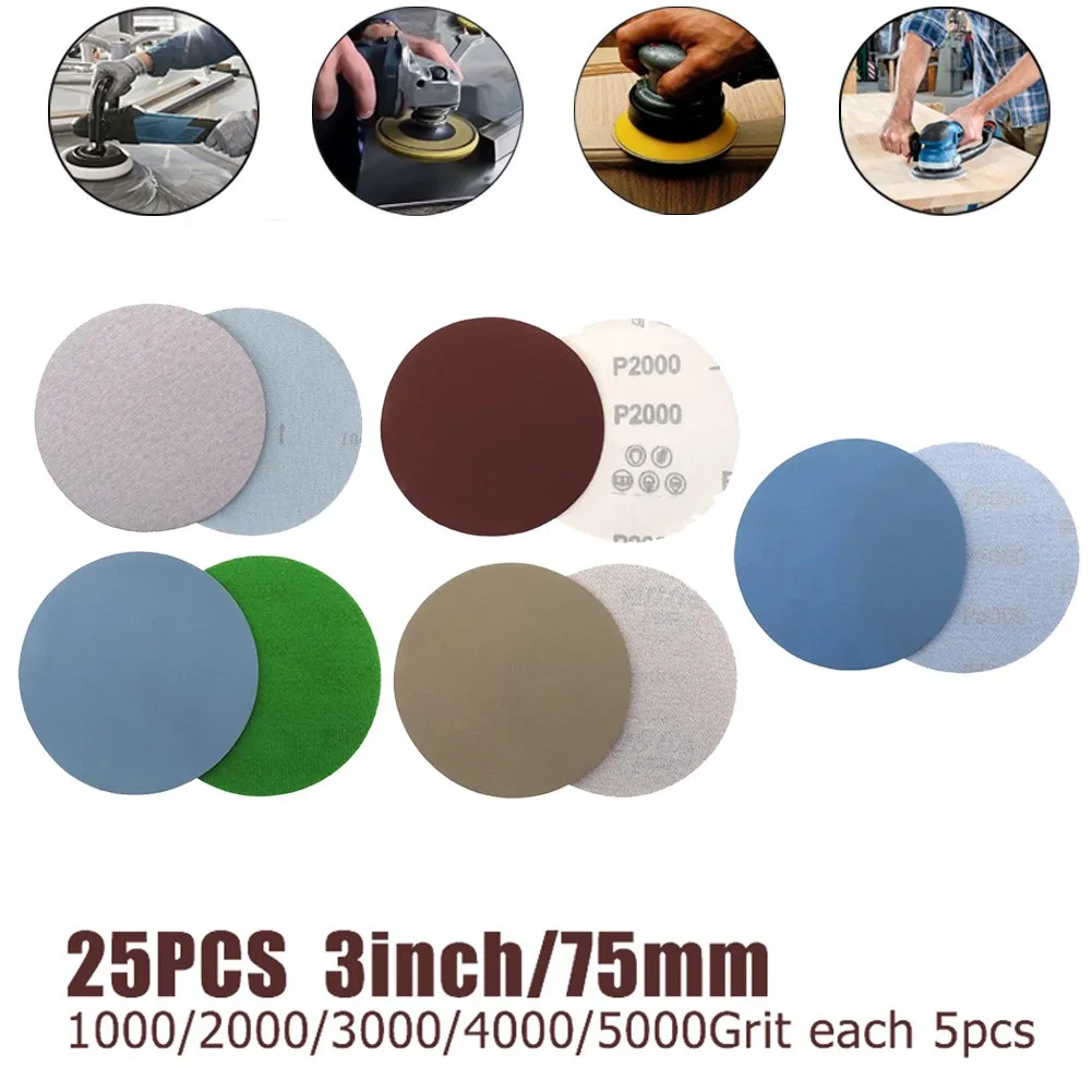 

Duable Hot Hot Sale New Protable Reliable Use Sandpaper 25Pcs 3inch/75mm Discs Dry 1000/2000/3000/4000/5000Grit