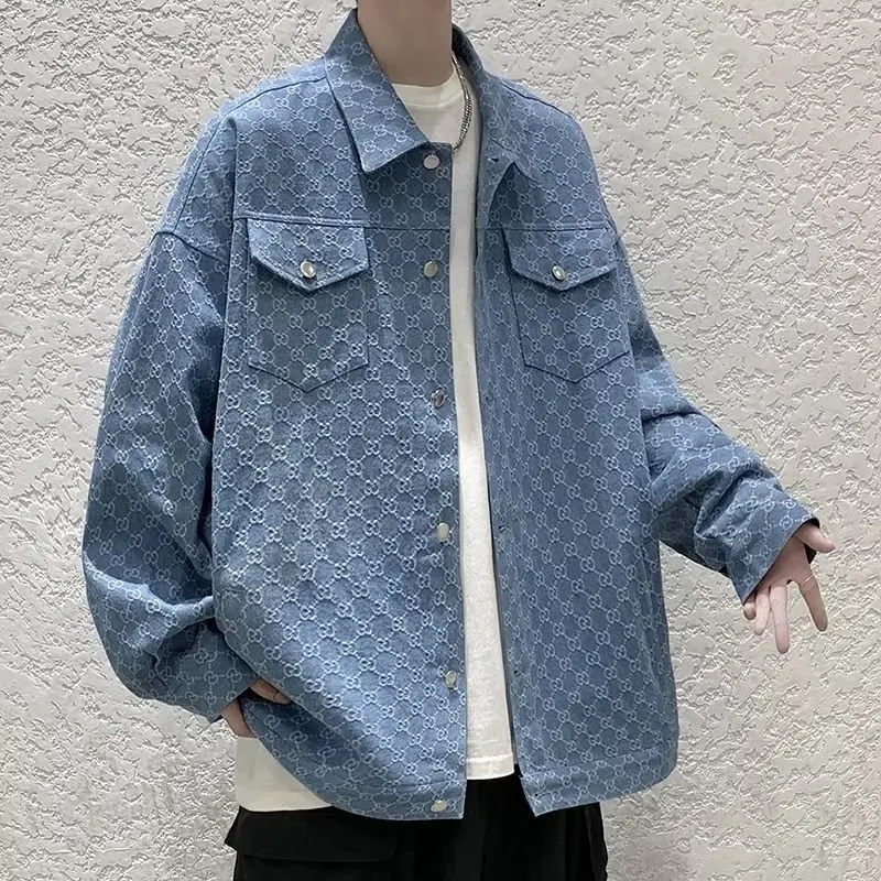 

Spring and Autumn Fashion Brand Printed Polo Collar Thin Jacket for Boys Korean Edition Washed Loose Casual Fashion Coat Top