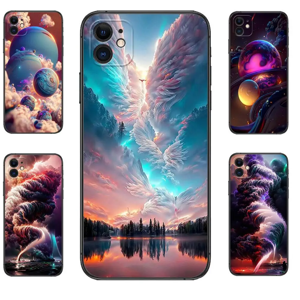

Colorful clouds mobile phone case For IPhone 14 13 12 11 Pro Max Mini SE XR X XS Max 8Plus 7plus 6 6S TPU Shell Black phone Case