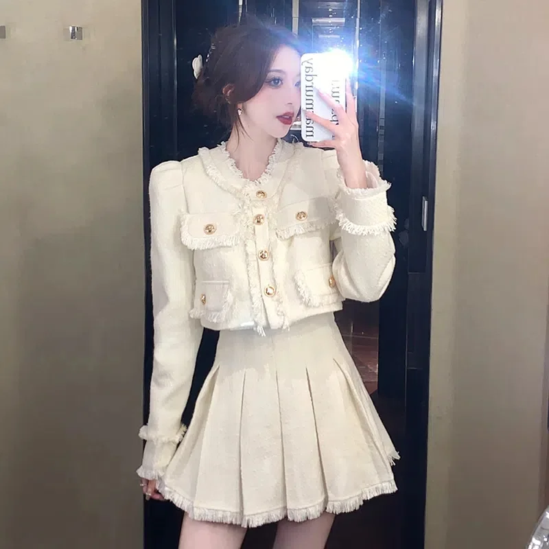 Single Breasted Blazer Female Casual Slim Short Blazer Coats Tweed Jacket Black Tops 2022 Tweed Women Black Vintage Office Lady