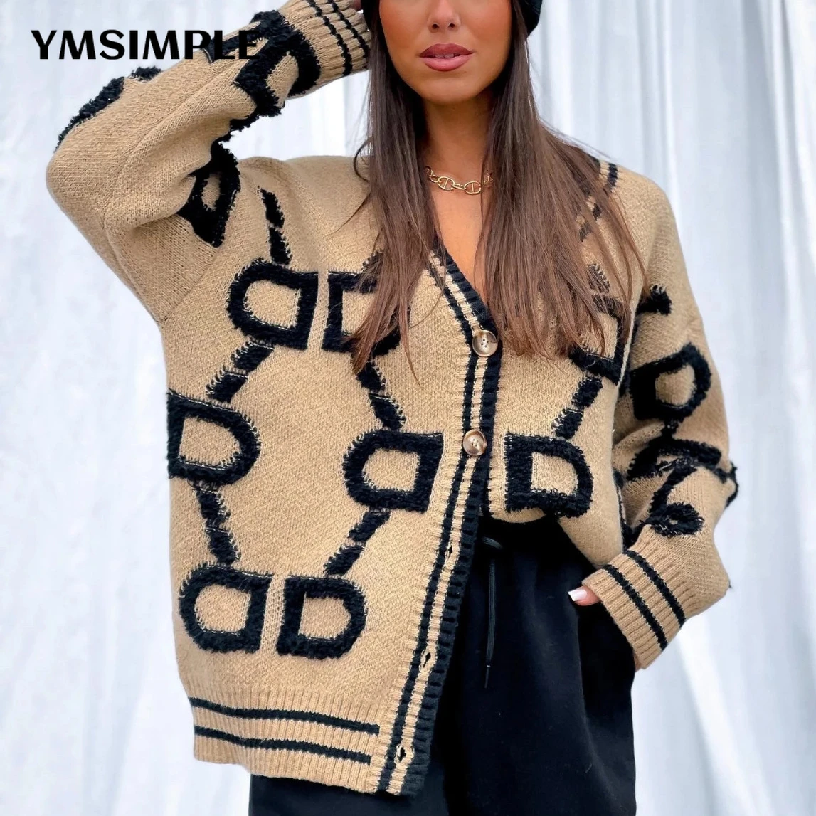 

Fashion Women Autumn Winter Knitted Single Breasted Cardigan Casual Female 2022 Long Sleeve Loose V-neck Sweater 2022 Chic Tops