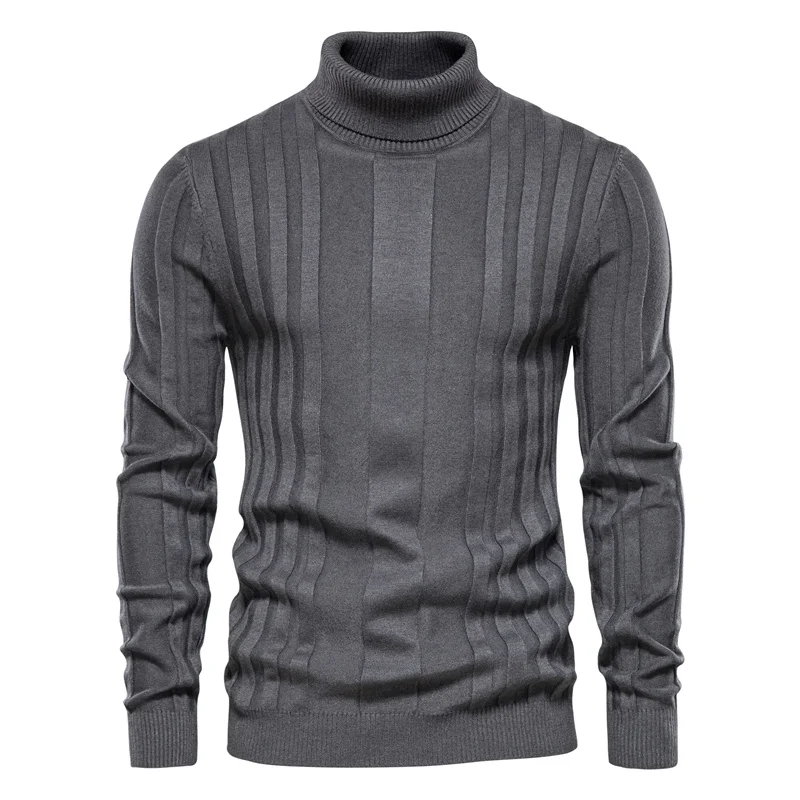 

Slim Fit Pullovers Turtleneck Men Casual Basic Solid Color Warm Striped Sweater Mens New Winter Fashion Sweaters Male