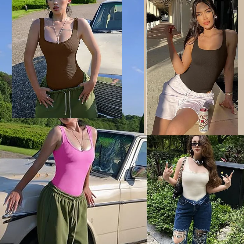 GUUDIA XXXL Ребристая майка Боди с квадратным вырезом контролем Бесшовные боди