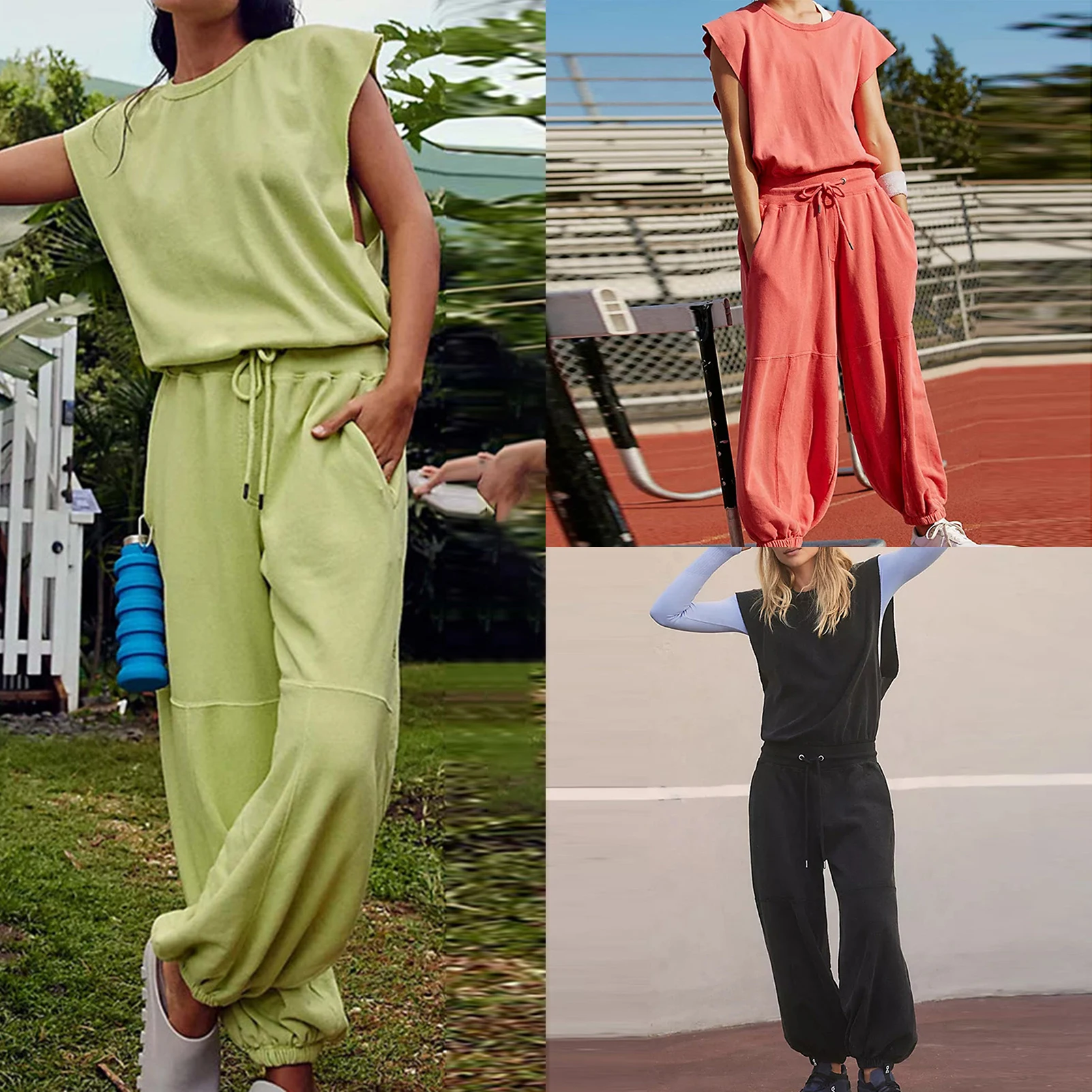 

Crew Neck Sleeveless Jumpsuit For Woman Casual Long Jogger Pants Playsuit 2023 Summer Overalls Bodysuits Rompers Sports Outfit