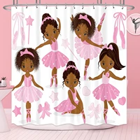 pink ballet shower curtain cute girl princess ballerina dancer skirt gymnastic kid nursery bathroom fabric waterproof for bath