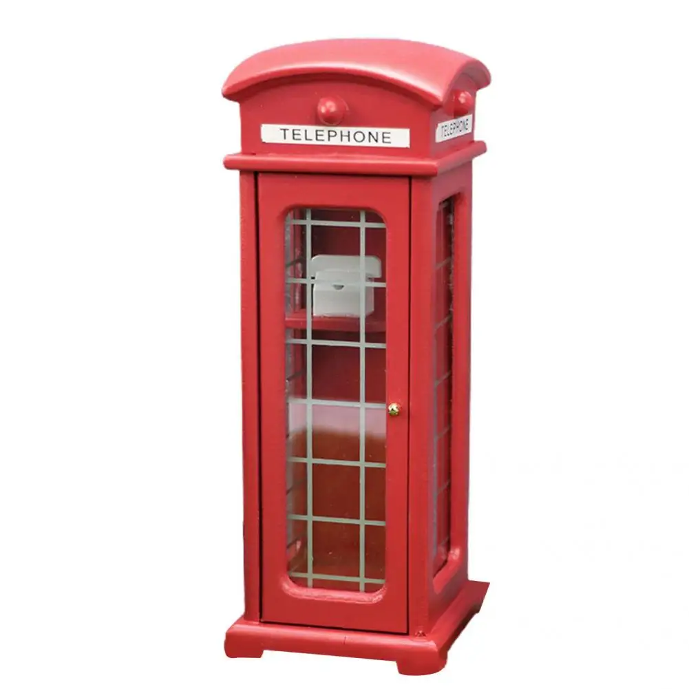 Premium Red Fun Miniature Dollhouse Phone Booth for 1/12 Doll House Model |