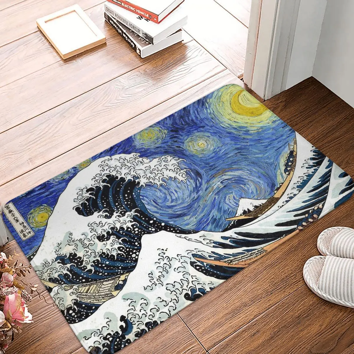 

Импрессионизм, искусство Противоскользящий Придверный коврик, коврик для гостиной, звездная ночь, волна Kanagawa коврик для балкона, коврик для...