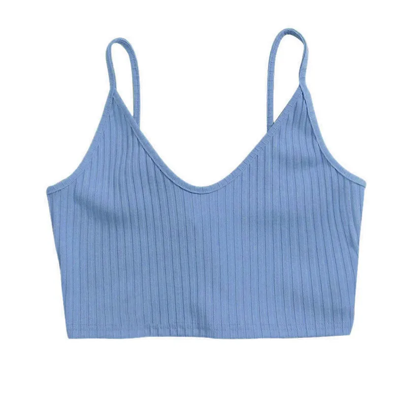 

Women Summer Tank Crop Tops Solid Color Ribbed Spaghetti Straps V-Neck Backless Crop Tops for Girls, 5 Colors