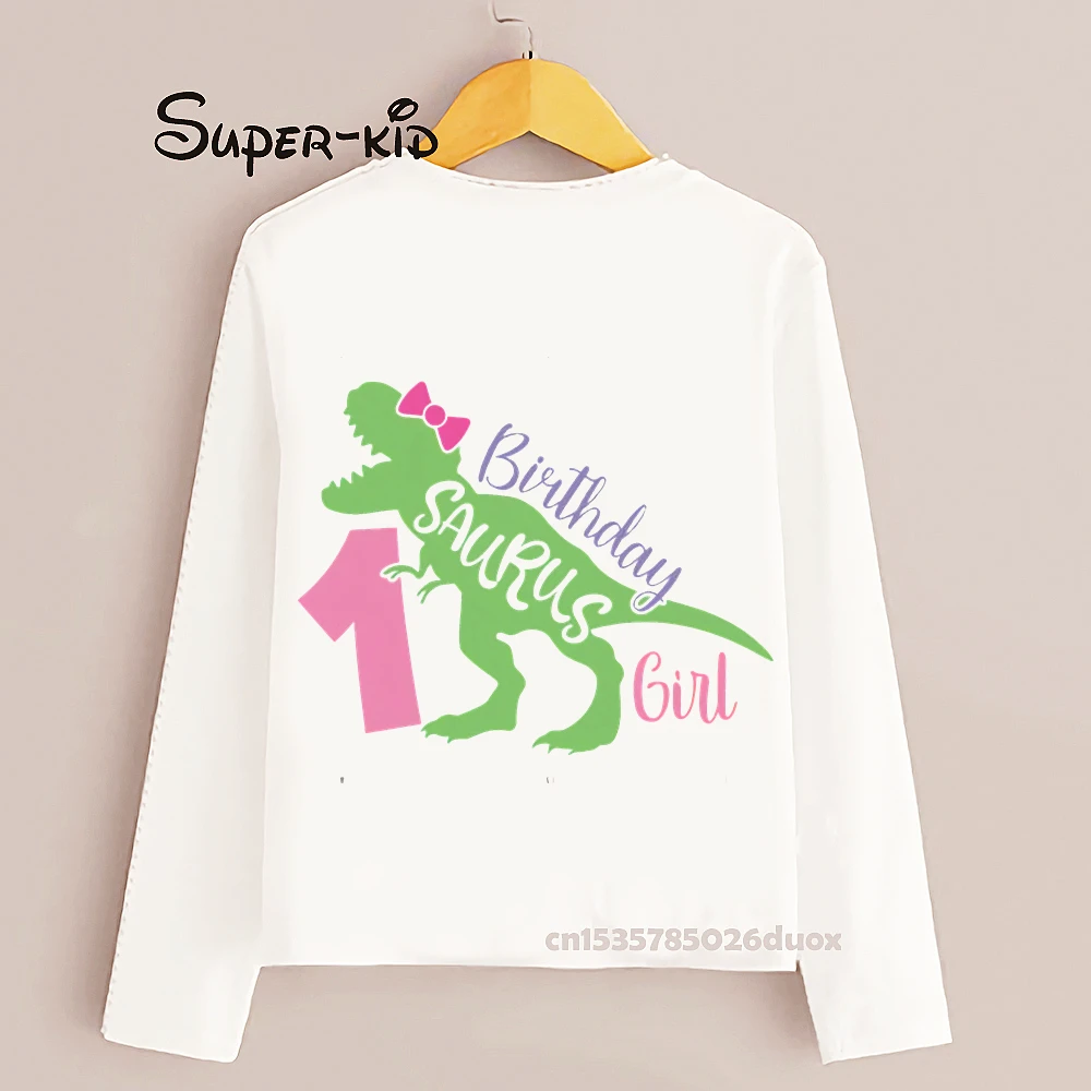 

Kids Dinosaur Shirt 1-5 Years Personalise Birthday Name Long Sleeve Kids T-shirts 2022 Spring Girls Dinosaur Clothes DLKP503