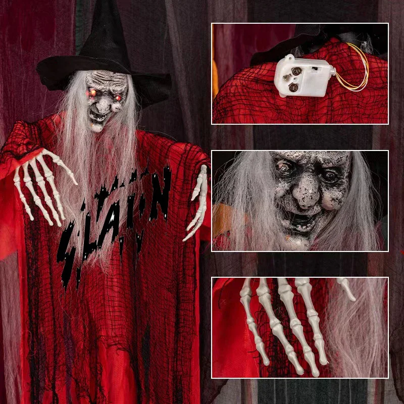 Хэллоуин Висит Призрак Украшение Красная Ведьма Звуковая Активация Страшная