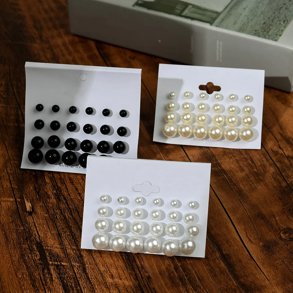 

12Pairs Fashion White Simulated Pearl Stud Earrings Set For Women Wedding Jewelry Accessories Piercing Ball Earrings Brincos