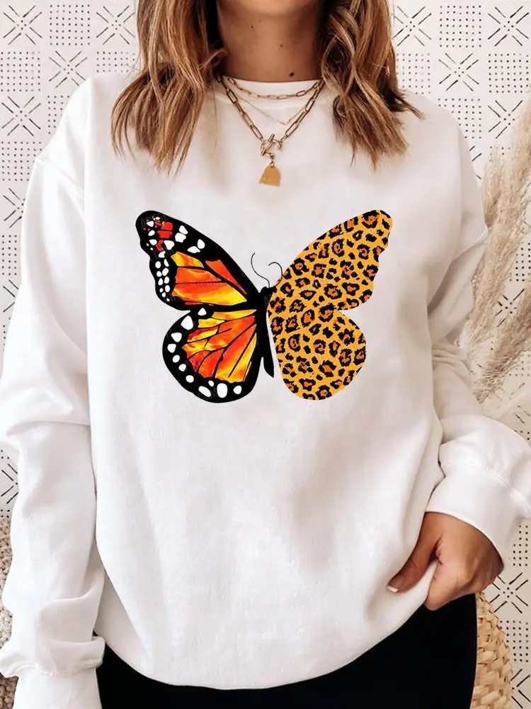 

Autumn Spring Leopard Butterfly Cute Women Long Sleeve Female Casual Clothes Fashion Aesthetic Graphic Pullovers Sweatshirts