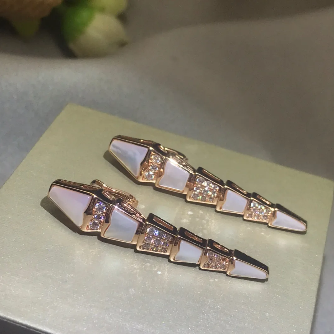 

Sterling Silver and Gold Color Earrings Classic Fashion Snake Shape Stud Earrings Charm Women's Luxury Brand Jewelry and Gift