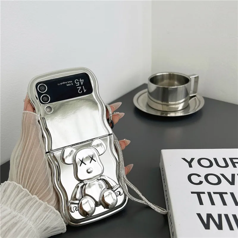 

Cute Fashion Bear Electroplated Phone Case for Samsung Galaxy Z Flip 5 4 3 Protective Back Cover for Zflip 5 Zflip4 Case Shell