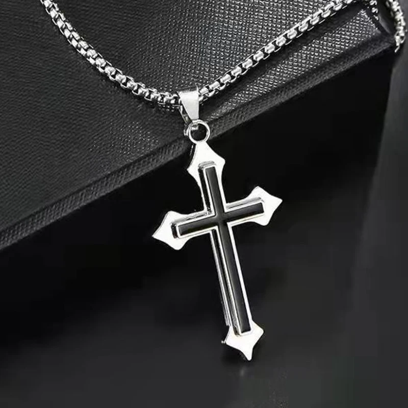 

Vintage Minimalist Black Cross Pendant Necklace Women Girl Gift Anniversary Wedding Fashion Gothic Necklace Jewelry Men's Gift