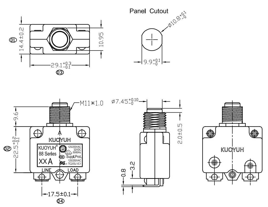 KUOYUH 88 СЕРИЯ 16A ручной сброс 90 градусов изгиб термальный переключатель перегрузки