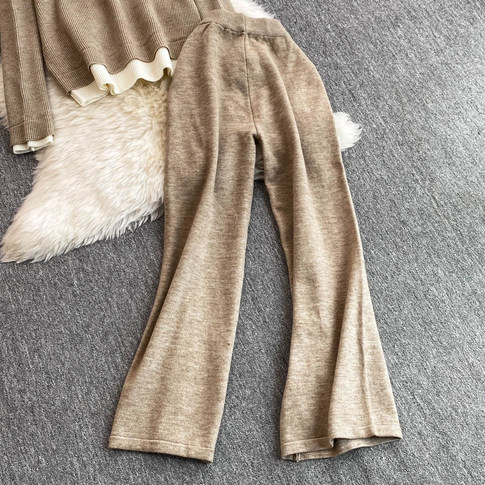 Женские корейские лоскутные вязаные костюмы тонкий чехол для живота