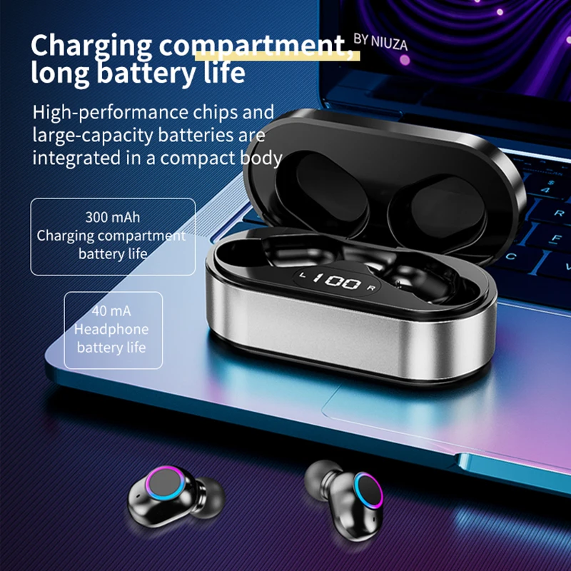 Bluetooth Earphones HD Calling Wireless Headphones Portable Mini Earbuds Noise Canceling Headsets with Microphone for All Phone