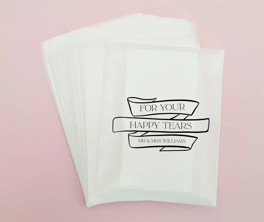 Happy Tears Wedding Tissues Packets 100% Biodegradable Glassine - Empty Tissue Bag Personalised Confetti Favours