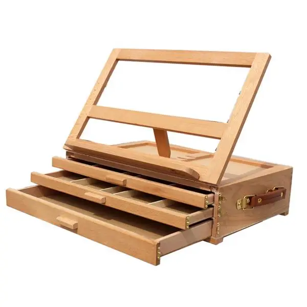 

Wood Painting Box Folding Portable Easel Bracket With Multi-Functional Storage