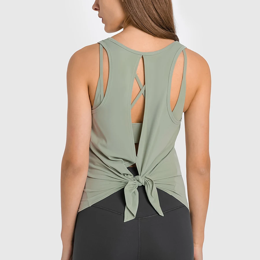 

Tie Back Workout Tops For Women Crew Neck Sleeveless Yoga Sport Shirt Open Back Gym Fitness Athletic Wear Tanks Top