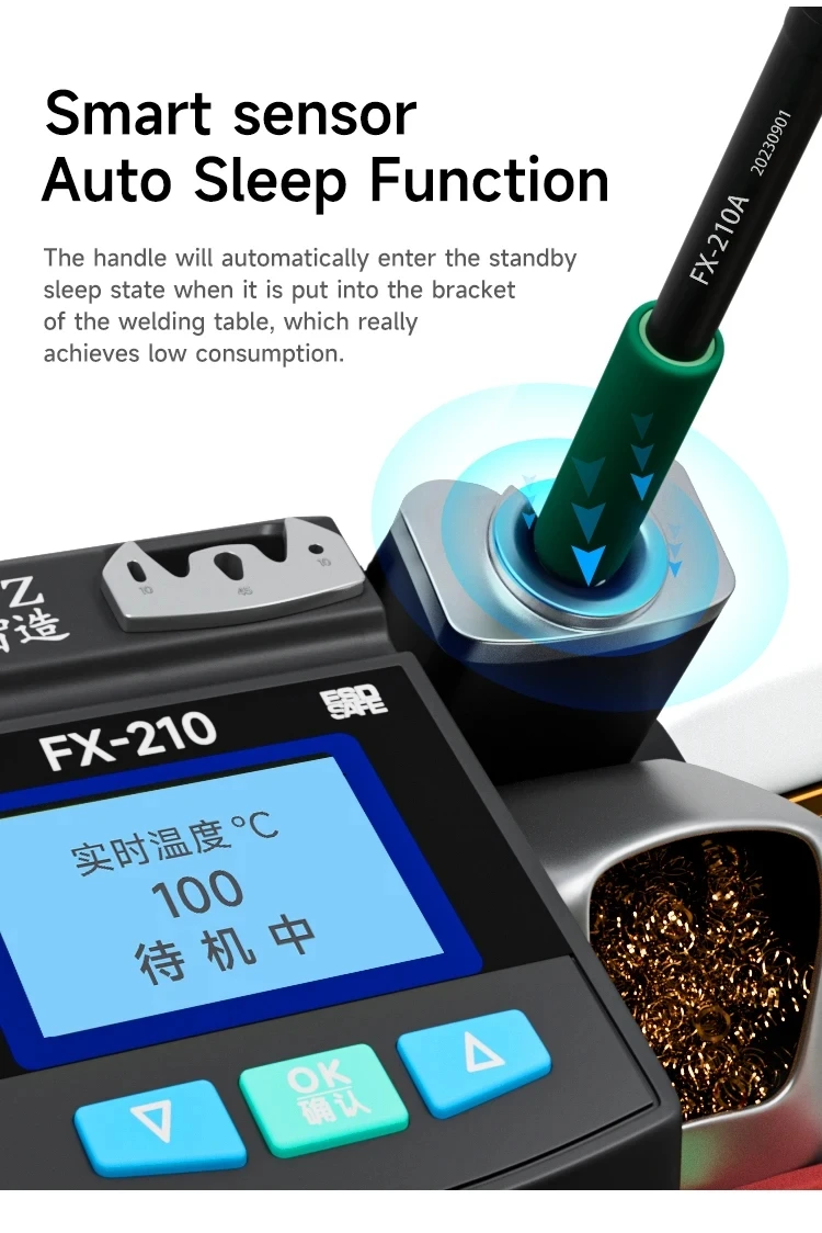 Фото Суперпрецизионная паяльная станция XZZ FX-210, 45 Вт, 2S, быстрый нагрев с комплектом паяльника C210 для ремонта печатных плат, сварки №4