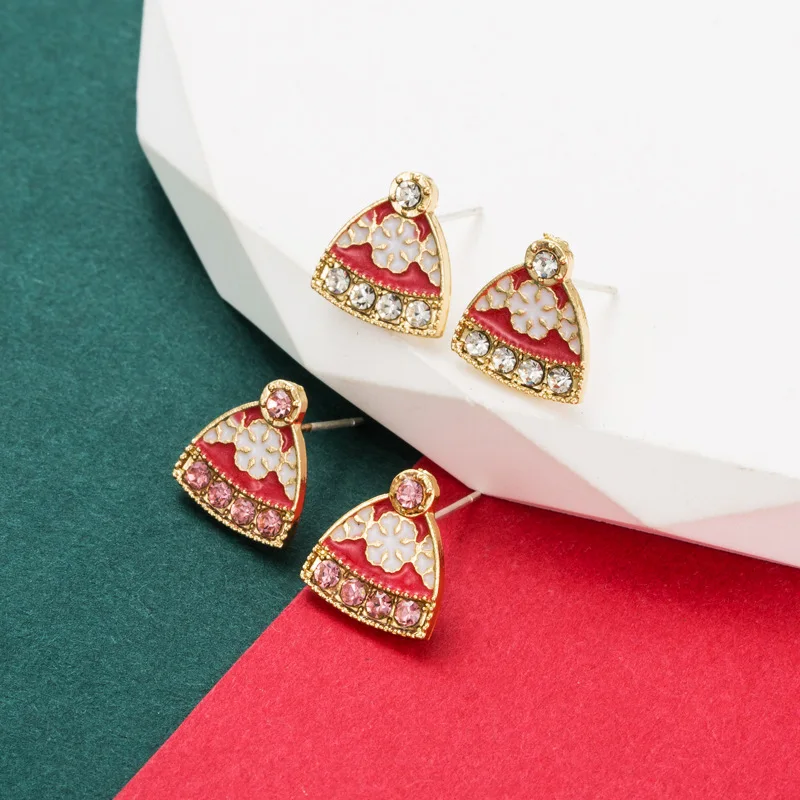 

New Cute Christmas Hat Earrings Elegant Personality Small Stud Earrings Christmas Offers With Free Shipping