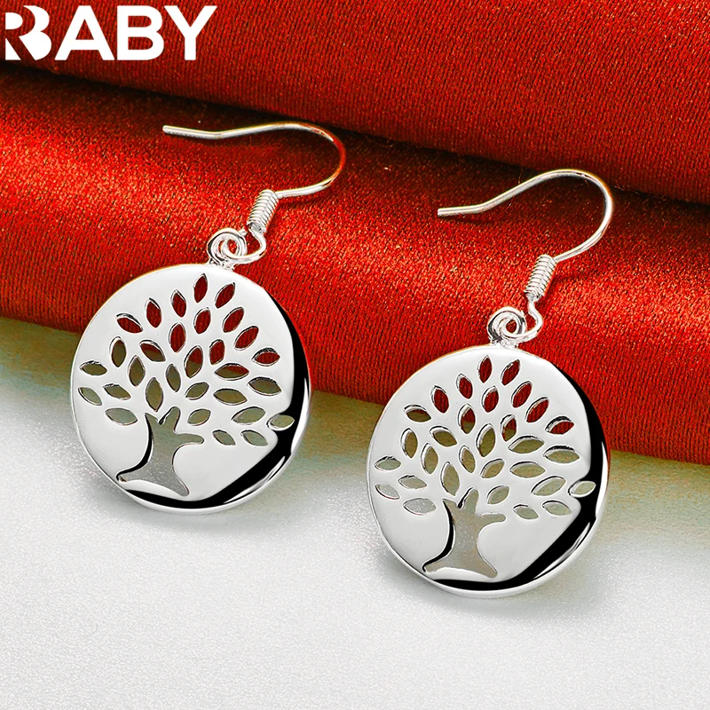 

925 Sterling Silver Round Tree Pattern Drop Earrings For Woman Wedding Engagement Fashion Party Accessories Elegant Jewelry Gift