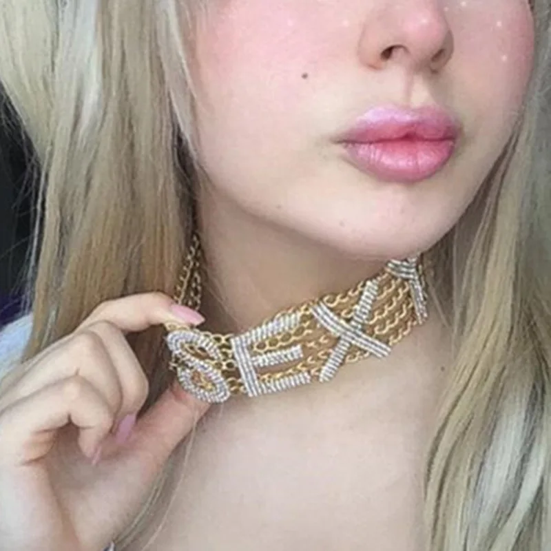 

Y2K Fashion Glitter Rhinestone SEXY Letters Necklace Women Party Rave Jewelry Ornament Night Club Coquette Hot Girl Necklet 2023