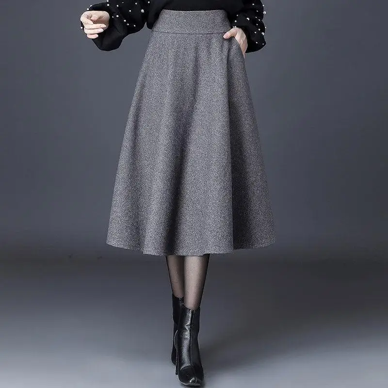 Зимняя женская длинная шерстяная юбка с высокой талией элегантная толстая