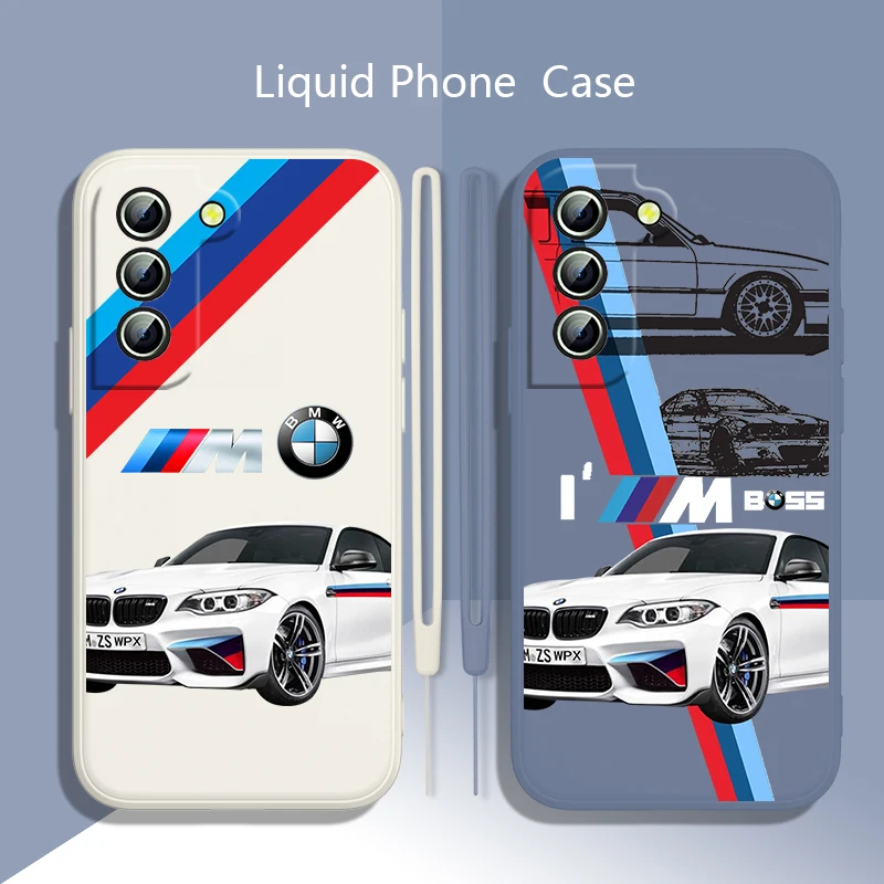 

BMW Cute For Samsung Galaxy S23 S22 S21 S20 FE Ultra Plus S10 Lite 5G Liquid Rope Phone Case