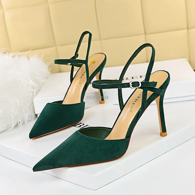 

New Shoes Suede Women Sandals Pointed Toe High Heels Women Shoes Summer Hollow Out High-heeled Sandals Buckle Stiletto Pumps