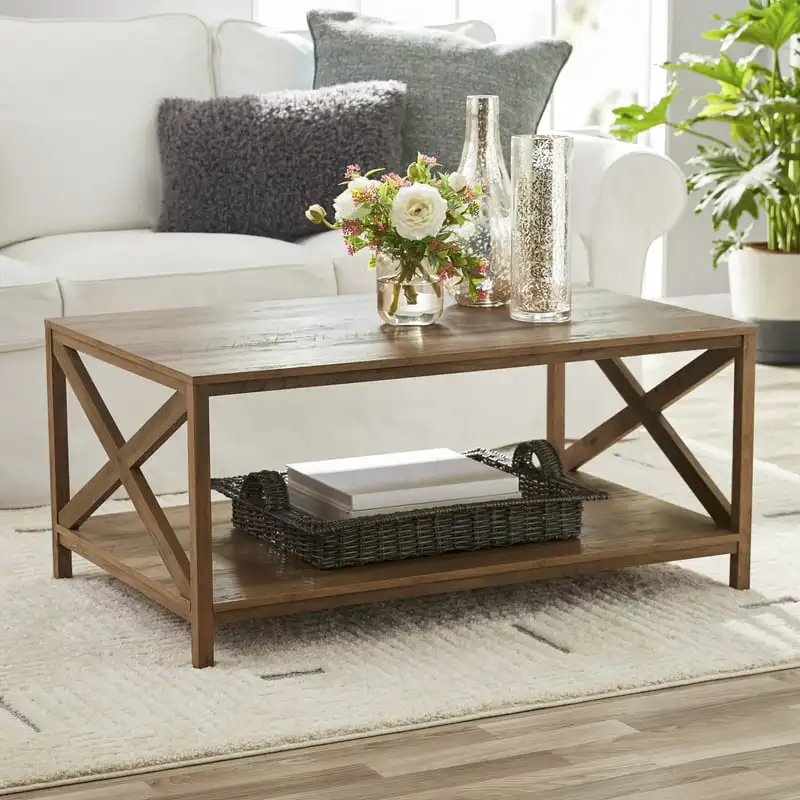

X Design Rectangle Coffee Table, Rustic Weathered Oak