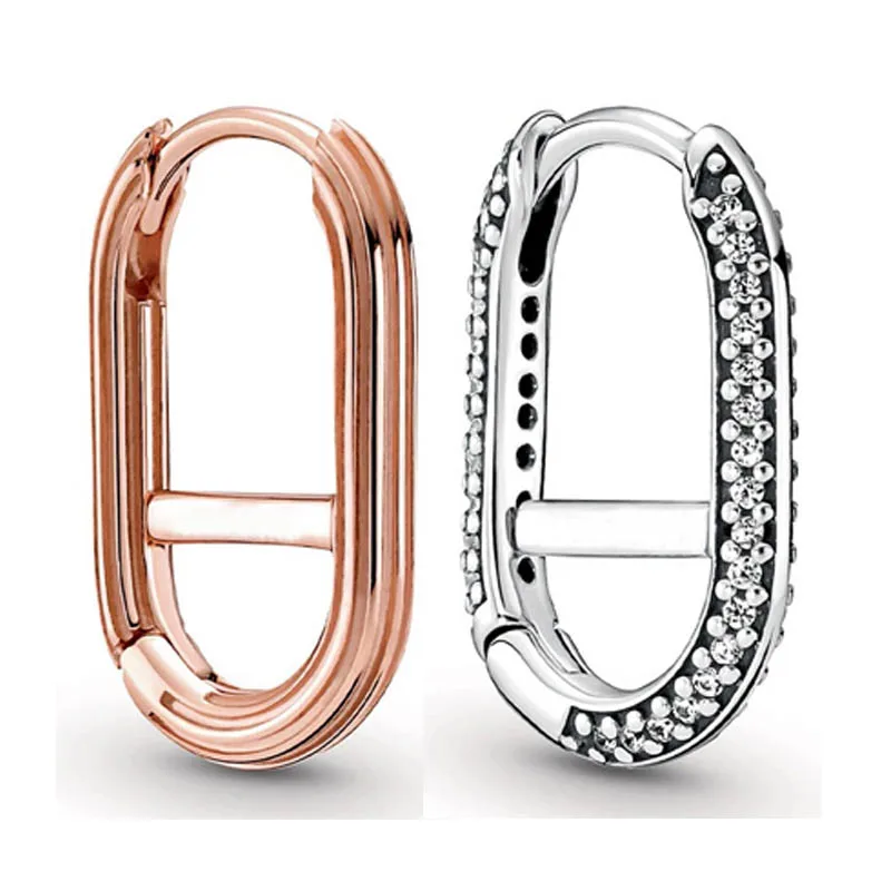 

Authentic 925 Sterling Silver Earring Rose Single Link Pave Crystal Earrings For Women Birthday Gift Fashion Jewelry