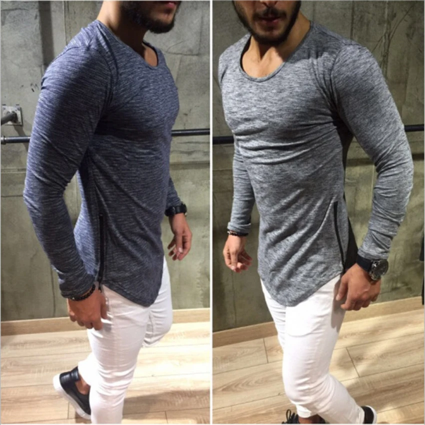 

Man's Longline Side Zipper Cure Hem Men T Shirt Slim Fit t-shirt Male hip hop Hiperster tshirt streetwear Male Tops Tee Clothing