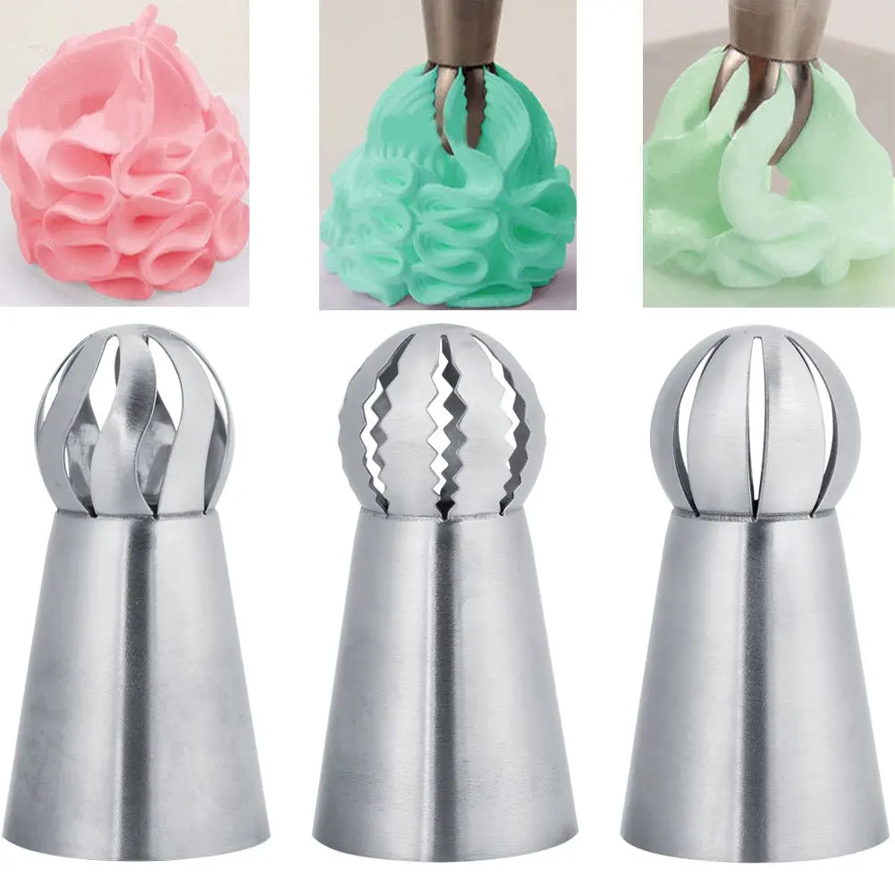 

3pcs Cupcake Stainless Steel Sphere Ball Shape Icing Piping Nozzles Pastry Cream Tips Flower Torch Pastry Tube Decoration Tools