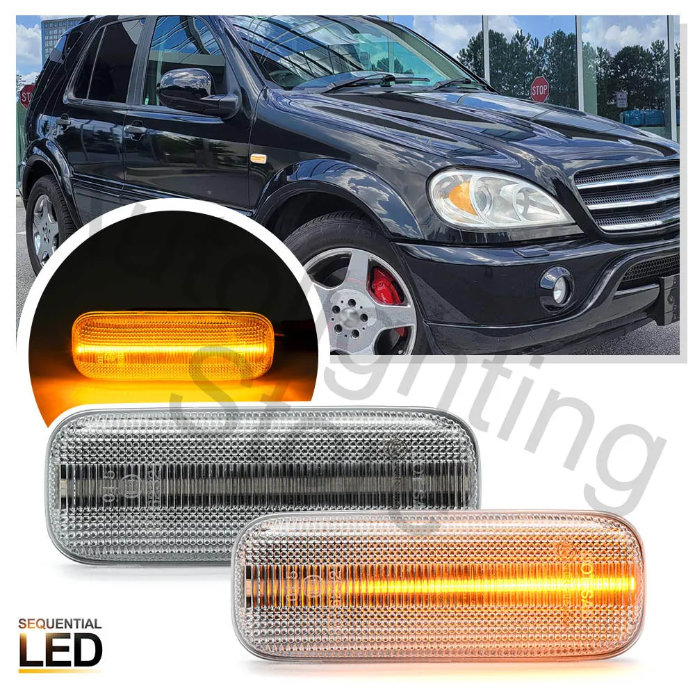 

2pcs Dynamic turn Signal LED Light For Mercedes Benz M-Class W163 97 ML 230 270 320 430 55AMG Side marker Lamp Replace OEM Lamp