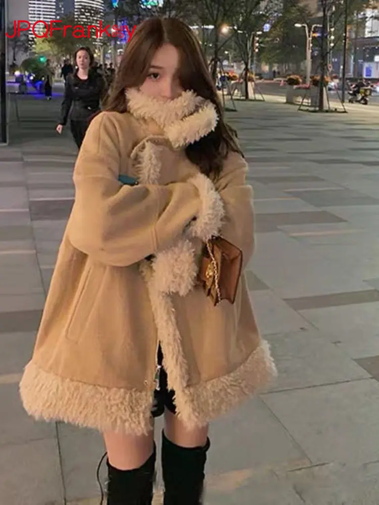 

Wool Coat Women Tide I Autumn Winter 2022 Winter Short Fur Integrated Stand Collar with Fleece Thickened Winter Coat Women