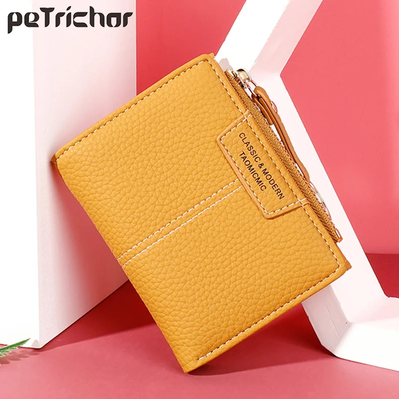 

Brand Yellow Women Wallet Soft PU Leather Female Purse Mini Hasp Card Holder Coin Short Wallets Slim Small Purse Zipper Keychain
