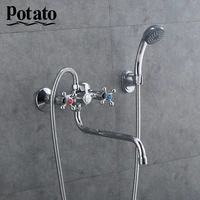 Potato Bathroom Shower Faucet Economic Zinc Trough Bathtub Sprayer Double Control Bath Mixer With Shower Head p2465