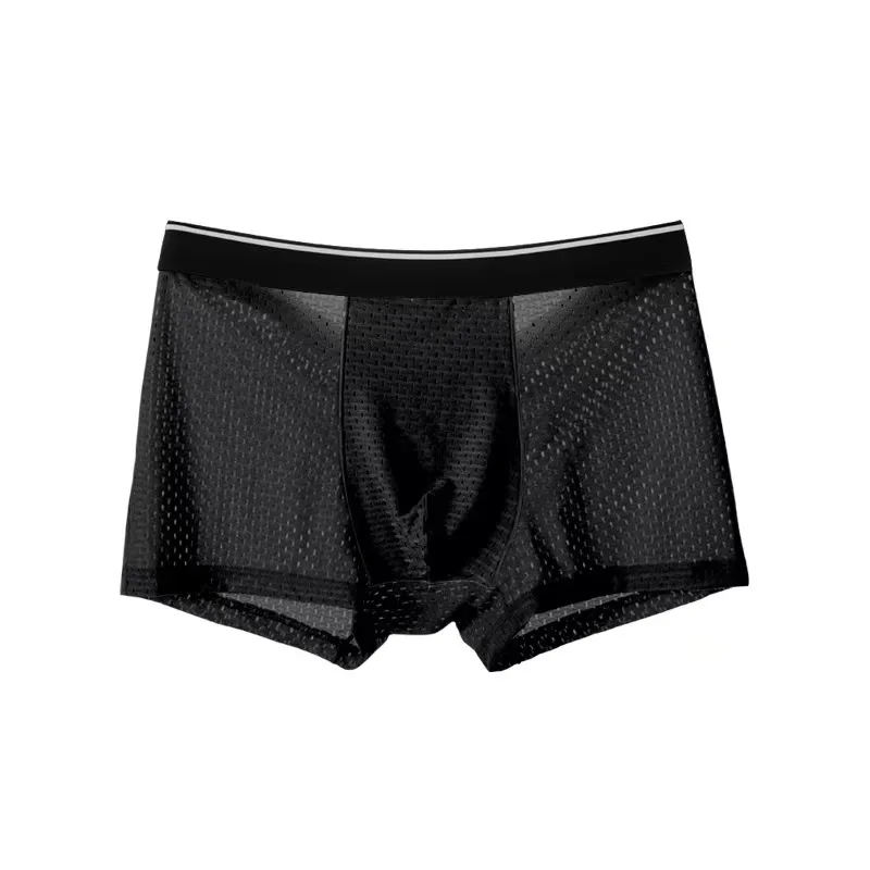Full Mesh Boxer Shorts Head Ice Silk Mens Boxer Briefs Summer Cotton Breathable Hollow Mesh Boxer Shorts