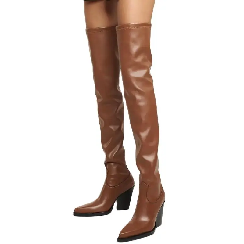 

Winter Sexy Elastic Thigh High Boots Pointed Toe Thick High Heels Women Over-the-Knee Boots Party Weddings Club Long Shoes 34-45