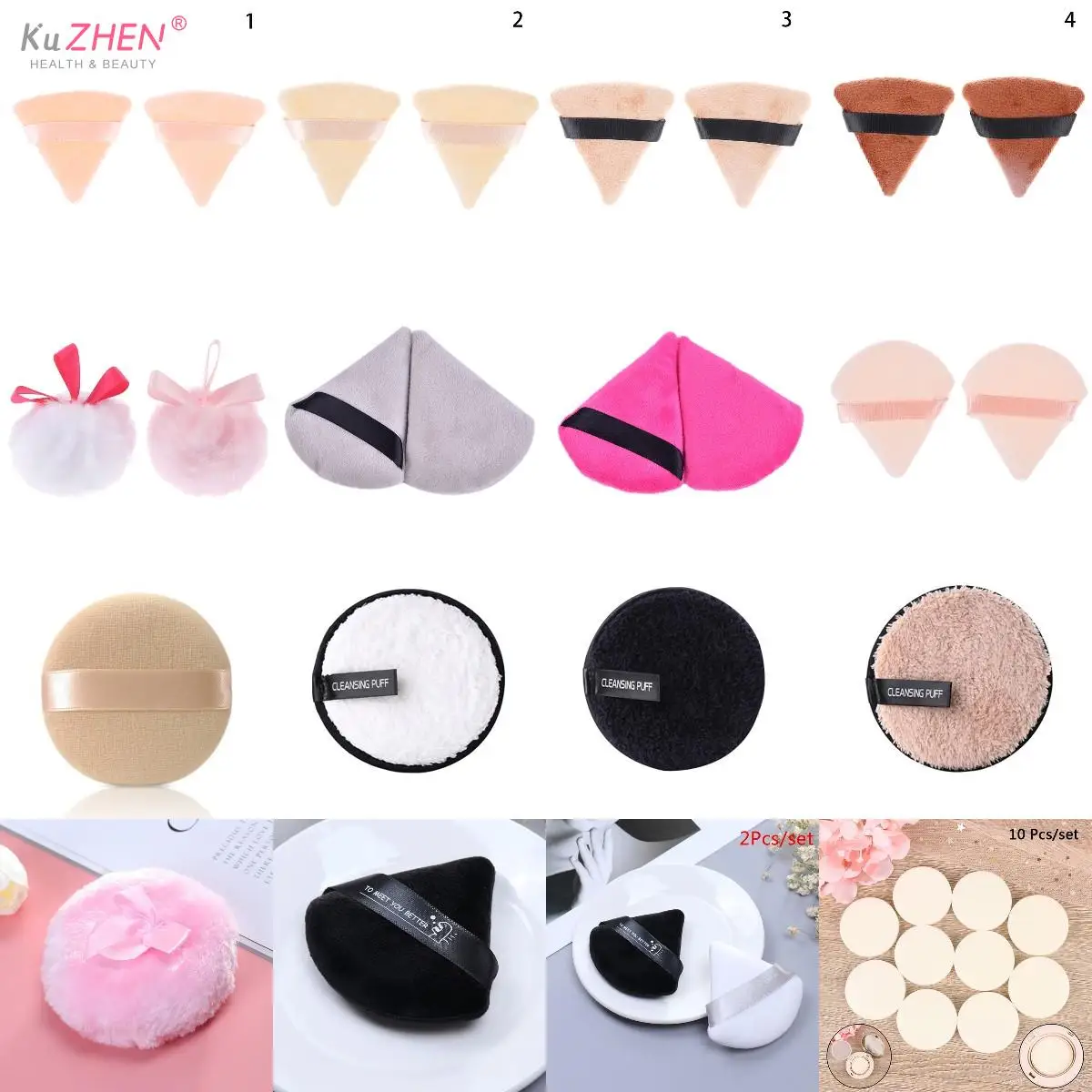 

1/2/10PCS Round &Triangle Velvet Powder Cosmetic Puff Mini Beauty Sponge Bigger In Wet Foundation Makeup Puff Tools