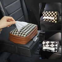 car tissue box drawer seat multi functional hanging leather creative european houndstooth tissue bag