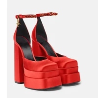 top brand luxury rhinestone women pumps ankle strap sexy high heels square toe fashion women shoes lady chunky platform heels