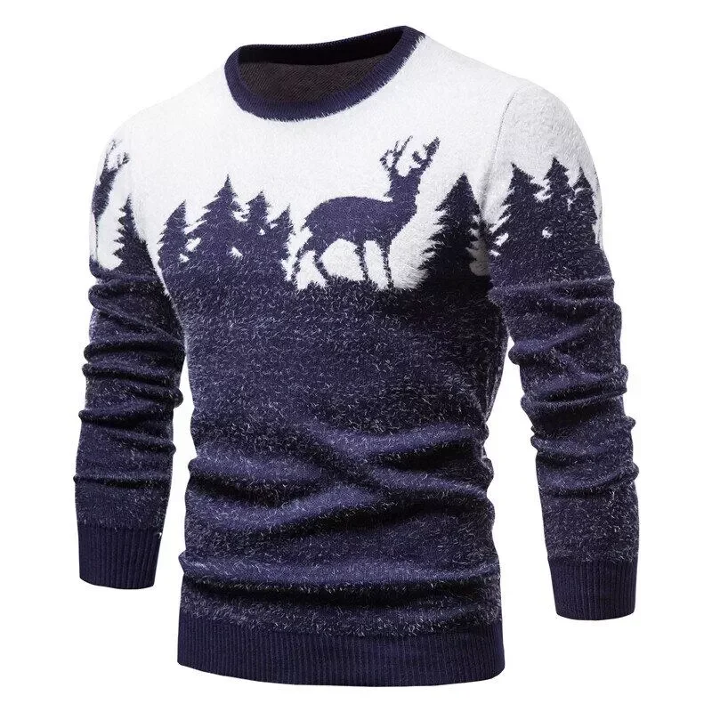 

Autumn Winter Men Christmas Tree Deer Print Sweaters Casual O-neck Male Pullovers Slim Warm Sweaters Pull Men Tops