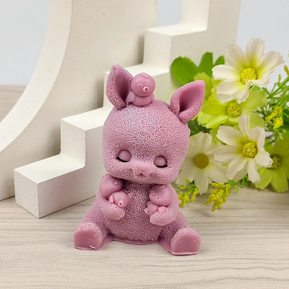 

DW0416 PRZY 3D Кролик держит мыло в форме утёнка формы BunnyAnimals формы силиконовые свечи плесень Свадьба День рождения День Святого Валентина Moul