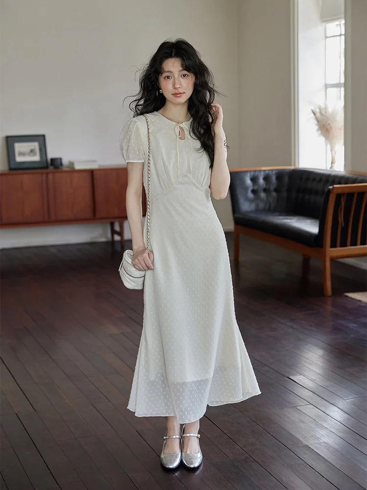 Новое китайское летнее платье с короткими рукавами и застежкой на талии женское
